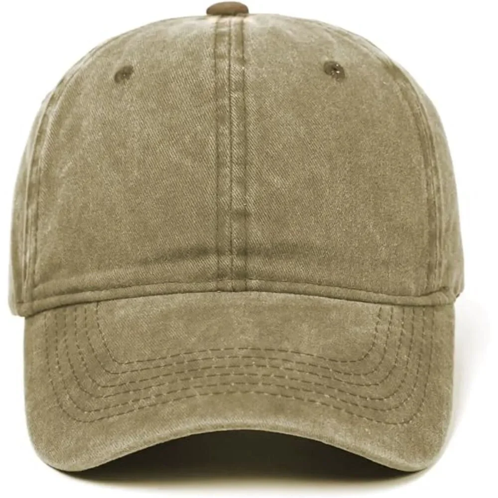 Unisex Khaki Washed 100% Cotton Adjustable Size Strap Classic Baseball Caps